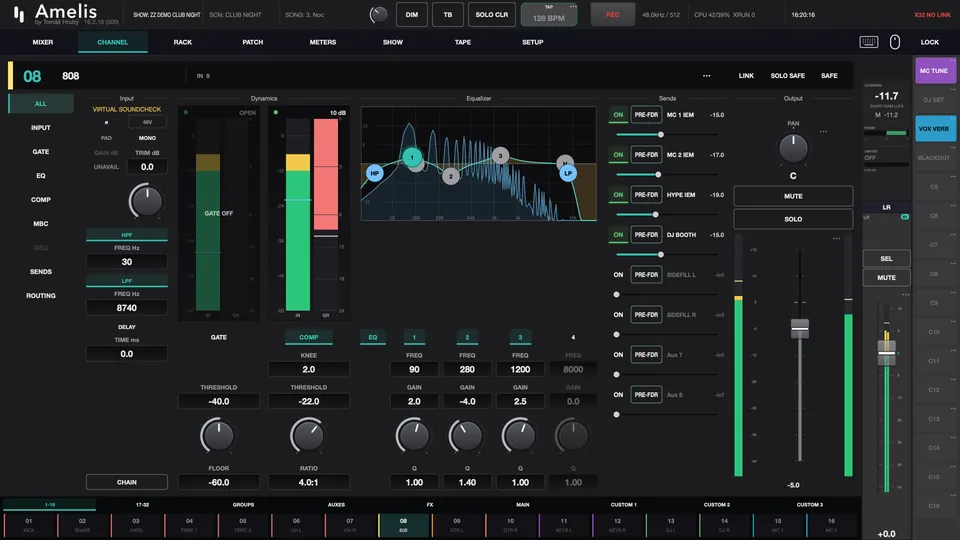 Amelis channel page for an 808 with compression and EQ