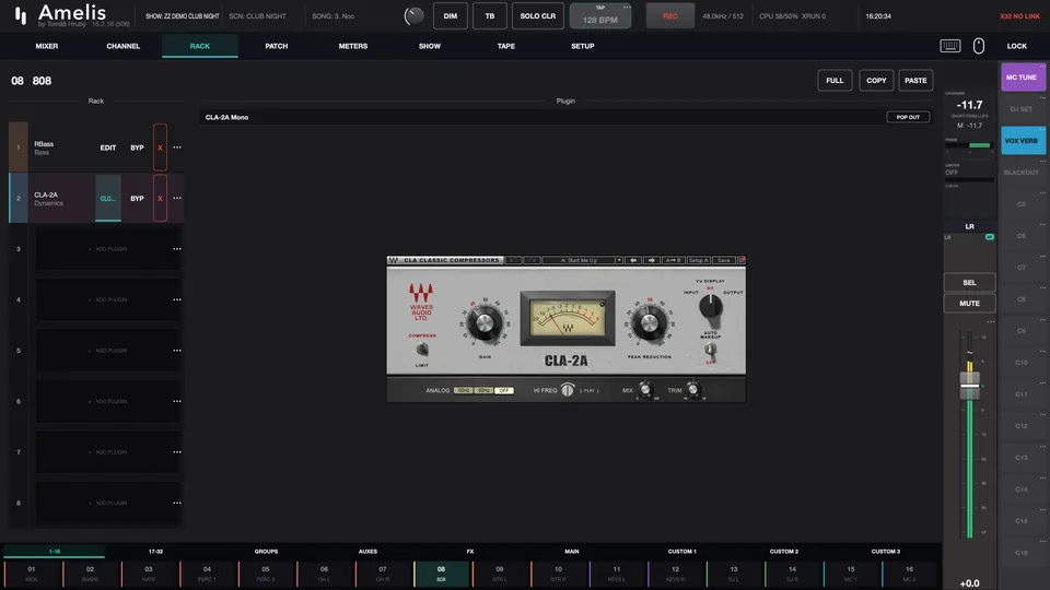 CLA-2A compressor open in the rack on the 808 channel