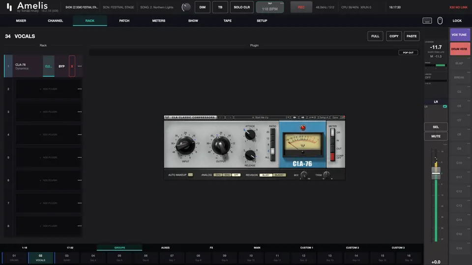 CLA-76 compressor open in the rack on the vocal group