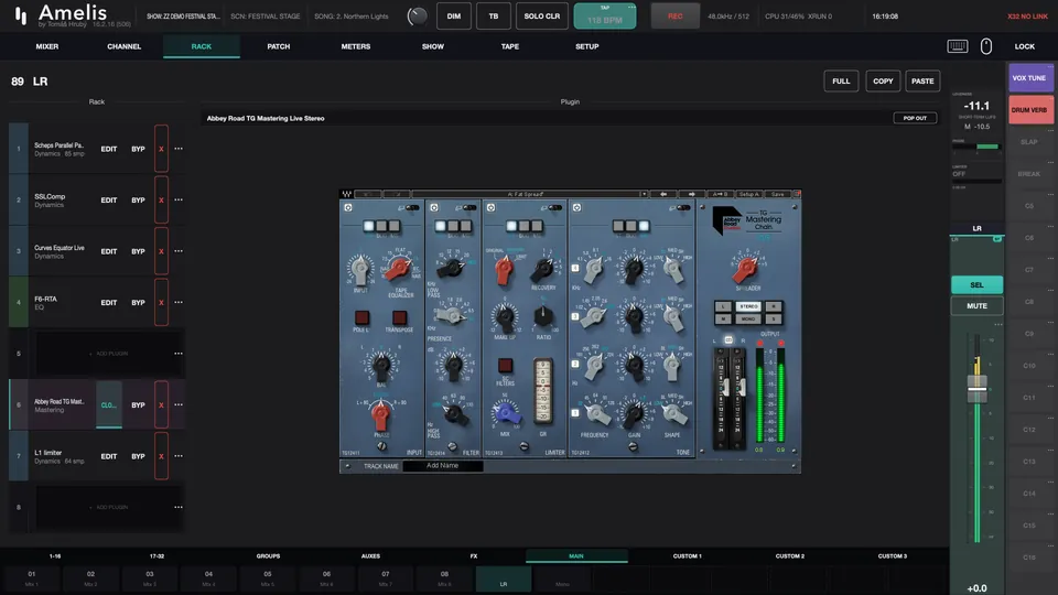 Abbey Road TG Mastering Chain in the rack on the Amelis main mix